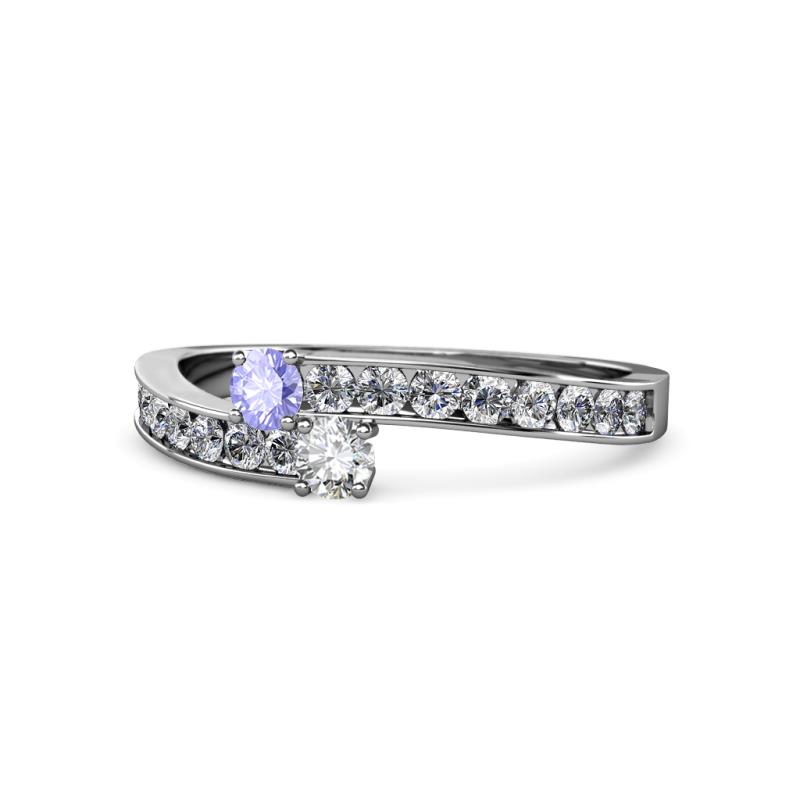 Orane Tanzanite and Diamond with Side Diamonds Bypass Ring 