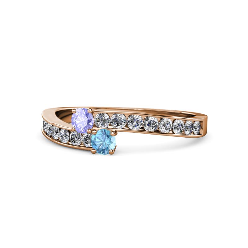 Orane Tanzanite and Blue Topaz with Side Diamonds Bypass Ring 