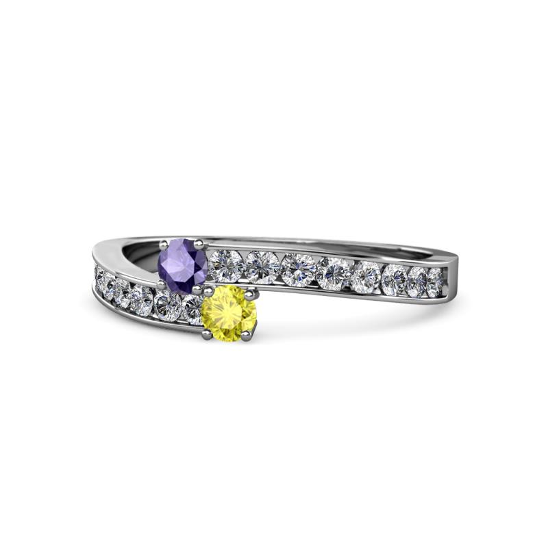 Orane Iolite and Yellow Diamond with Side Diamonds Bypass Ring 