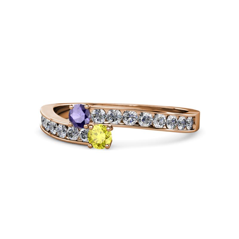 Orane Iolite and Yellow Diamond with Side Diamonds Bypass Ring 