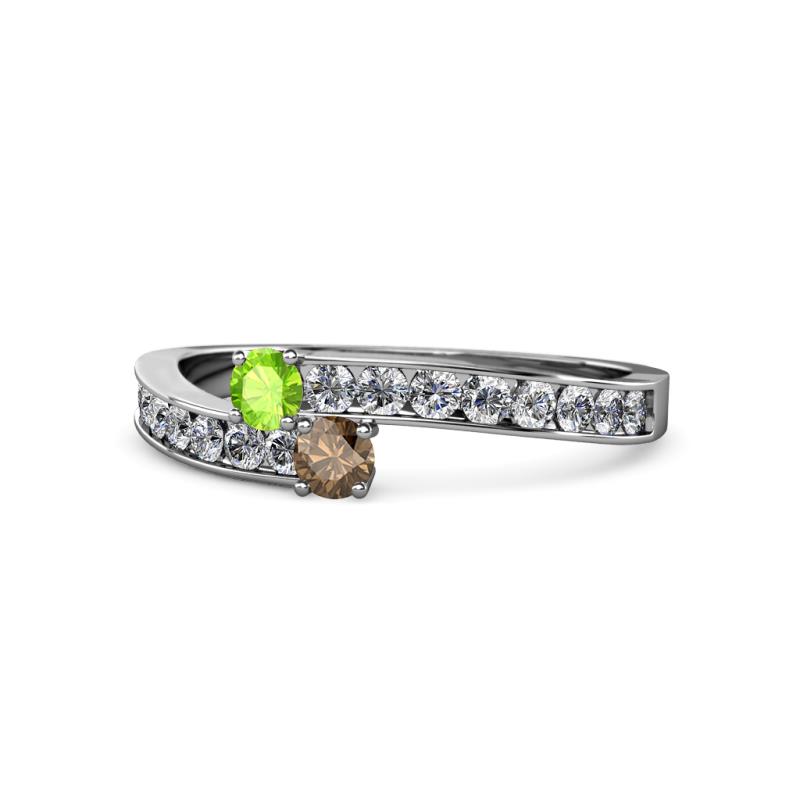 Orane Peridot and Smoky Quartz with Side Diamonds Bypass Ring 
