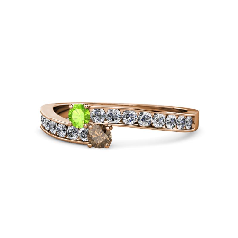 Orane Peridot and Smoky Quartz with Side Diamonds Bypass Ring 