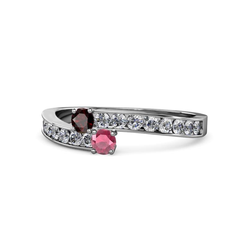 Orane Red and Rhodolite Garnet with Side Diamonds Bypass Ring 