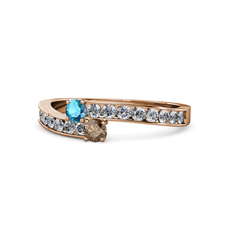 Orane London Blue Topaz and Smoky Quartz with Side Diamonds Bypass Ring 