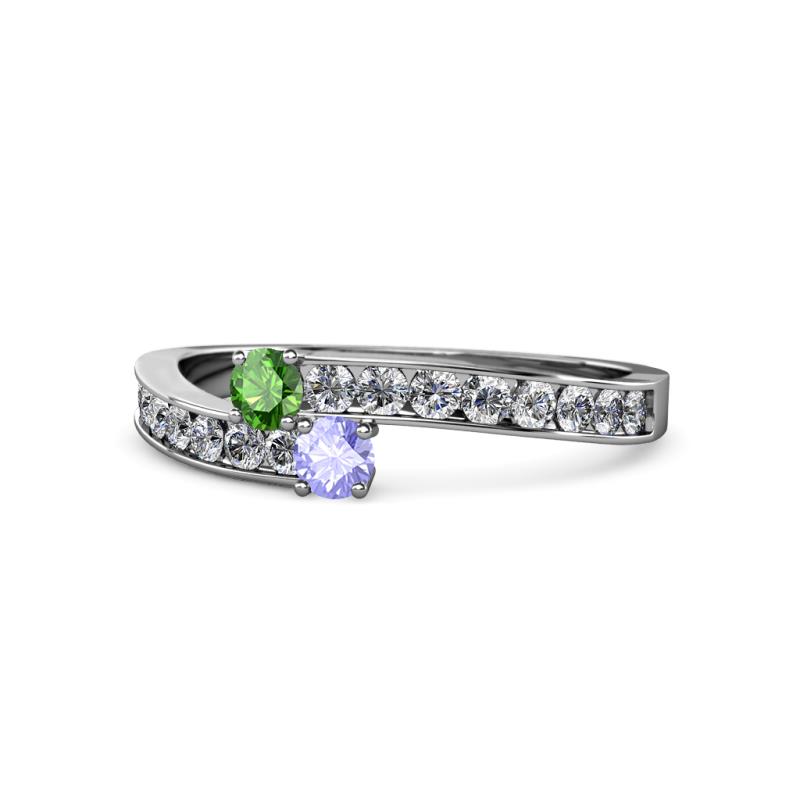 Orane Green Garnet and Tanzanite with Side Diamonds Bypass Ring 