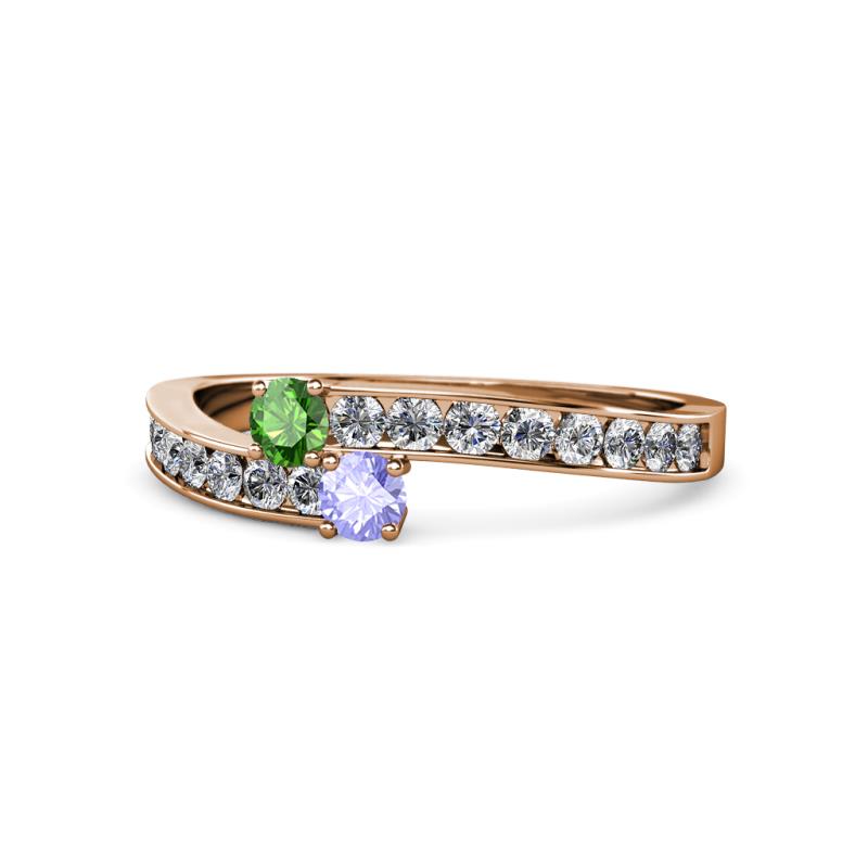 Orane Green Garnet and Tanzanite with Side Diamonds Bypass Ring 