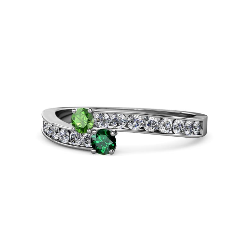 Orane Green Garnet and Emerald with Side Diamonds Bypass Ring 