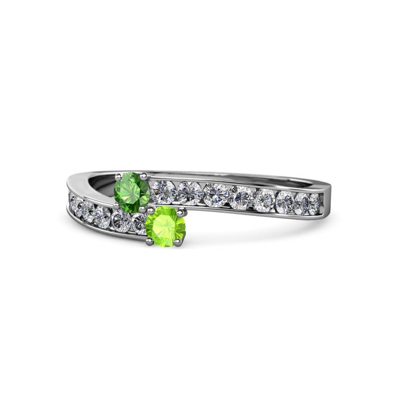 Orane Green Garnet and Peridot with Side Diamonds Bypass Ring 