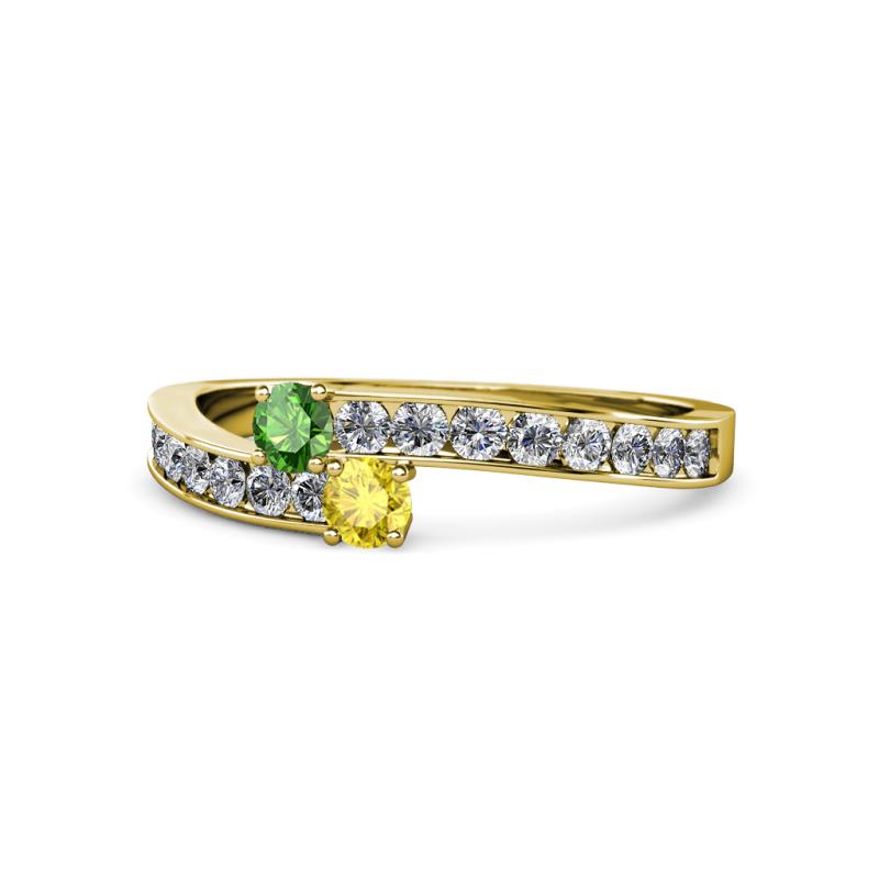 Orane Green Garnet and Yellow Sapphire with Side Diamonds Bypass Ring 