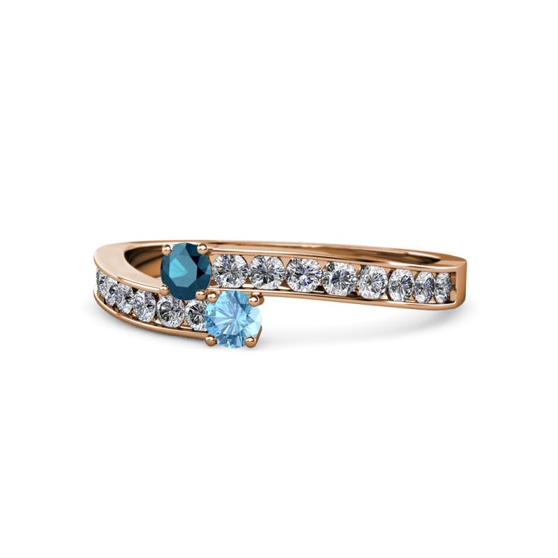 Orane Blue Diamond and Blue Topaz with Side Diamonds Bypass Ring 