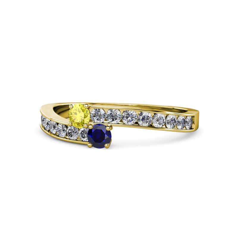 Orane Yellow Diamond and Blue Sapphire with Side Diamonds Bypass Ring 
