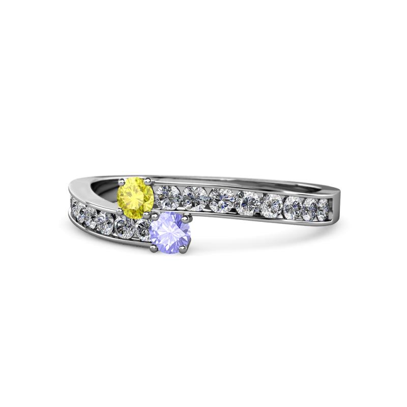 Orane Yellow Diamond and Tanzanite with Side Diamonds Bypass Ring 