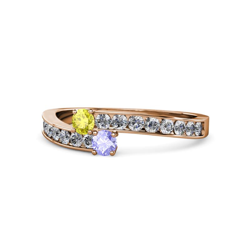 Orane Yellow Diamond and Tanzanite with Side Diamonds Bypass Ring 