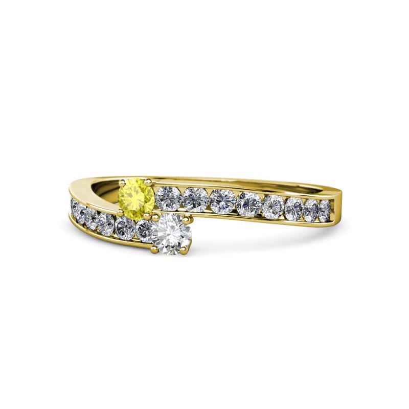 Orane Yellow and White Diamond with Side Diamonds Bypass Ring 