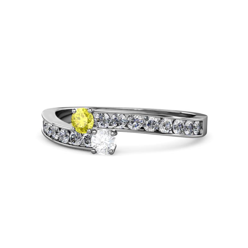Orane Yellow Diamond and White Sapphire with Side Diamonds Bypass Ring 