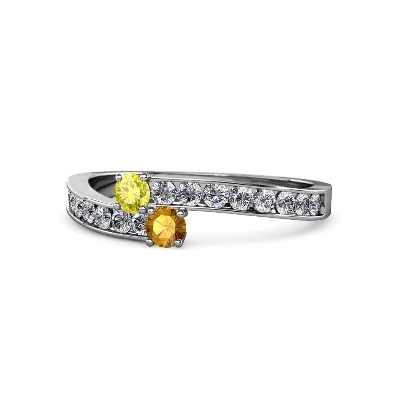 Orane Yellow Diamond and Citrine with Side Diamonds Bypass Ring 