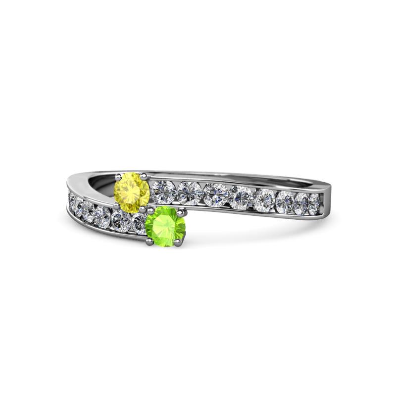 Orane Yellow Diamond and Peridot with Side Diamonds Bypass Ring 