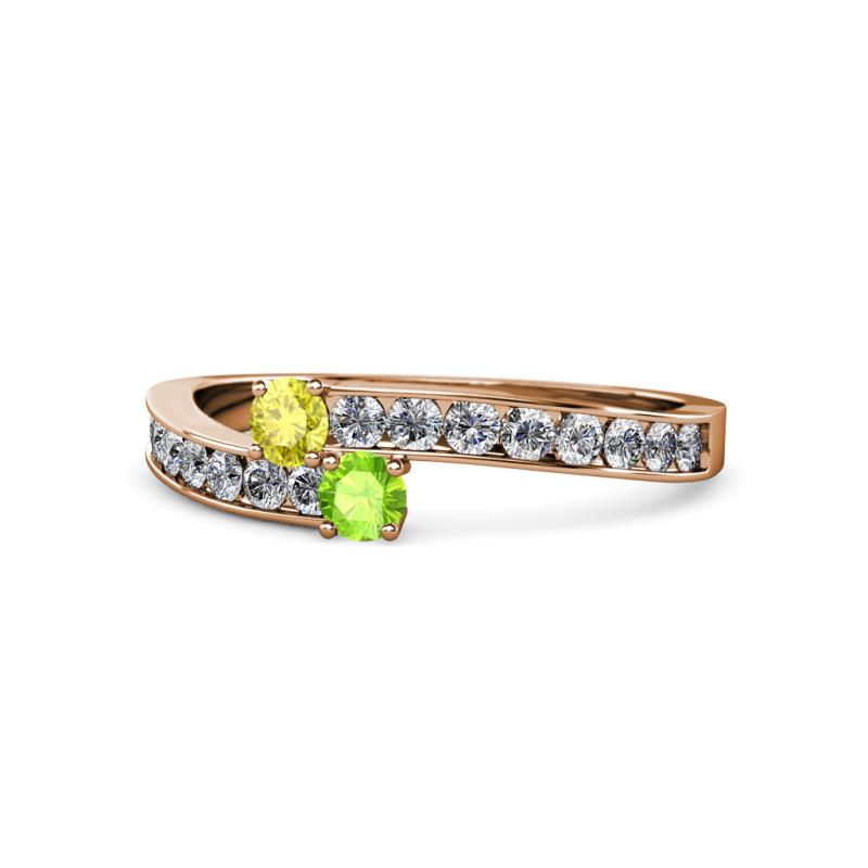 Orane Yellow Diamond and Peridot with Side Diamonds Bypass Ring 