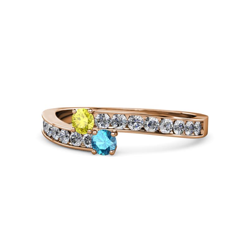 Orane Yellow Diamond and London Blue Topaz with Side Diamonds Bypass Ring 