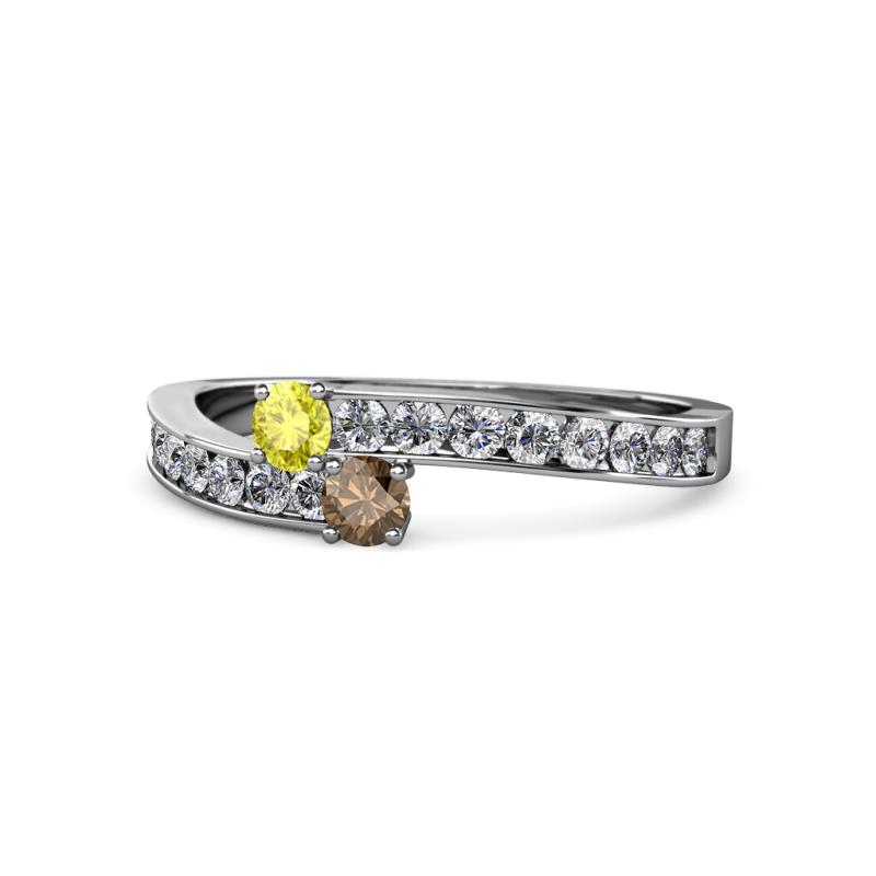 Orane Yellow Diamond and Smoky Quartz with Side Diamonds Bypass Ring 