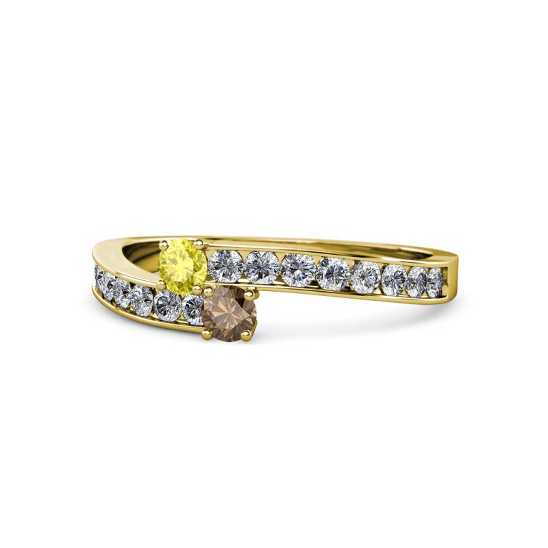 Orane Yellow Diamond and Smoky Quartz with Side Diamonds Bypass Ring 