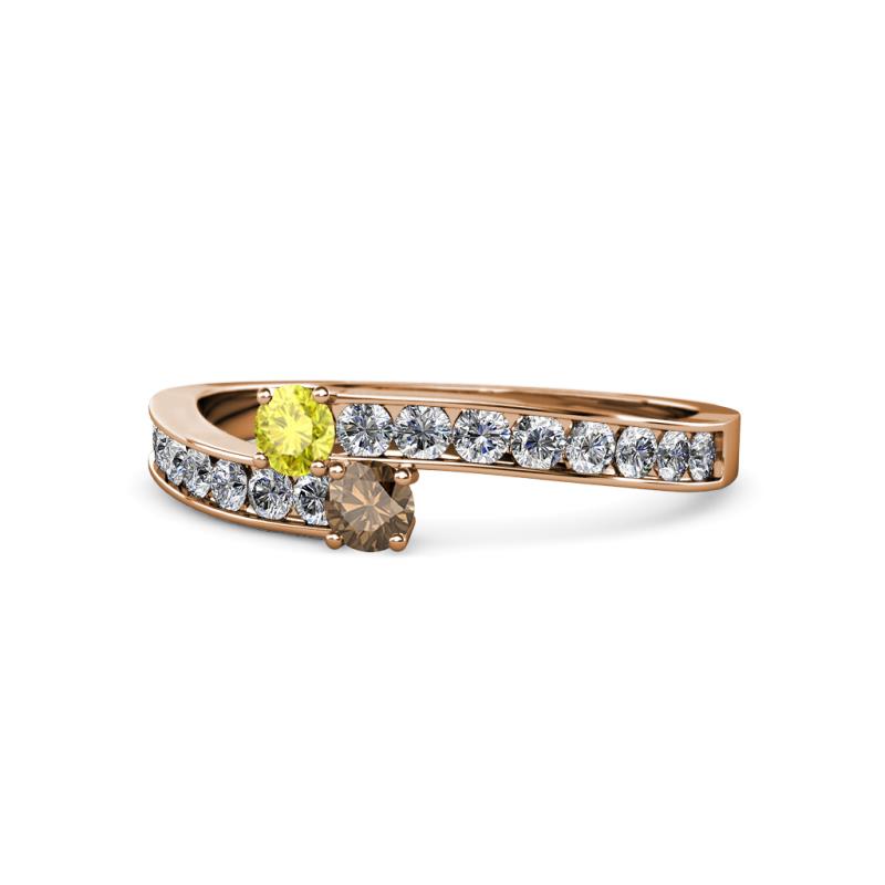 Orane Yellow Diamond and Smoky Quartz with Side Diamonds Bypass Ring 