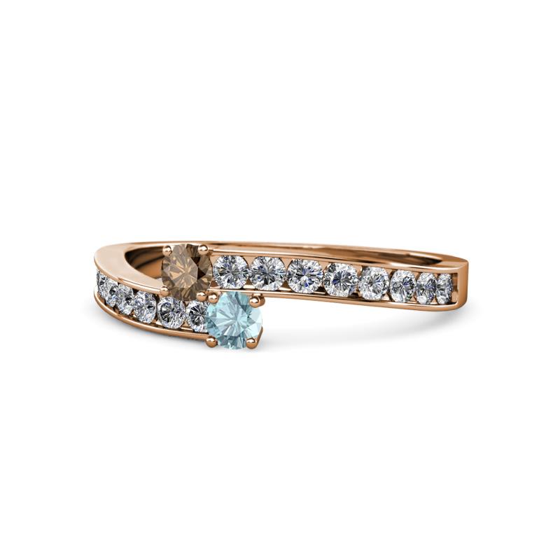 Orane Smoky Quartz and Aquamarine with Side Diamonds Bypass Ring 