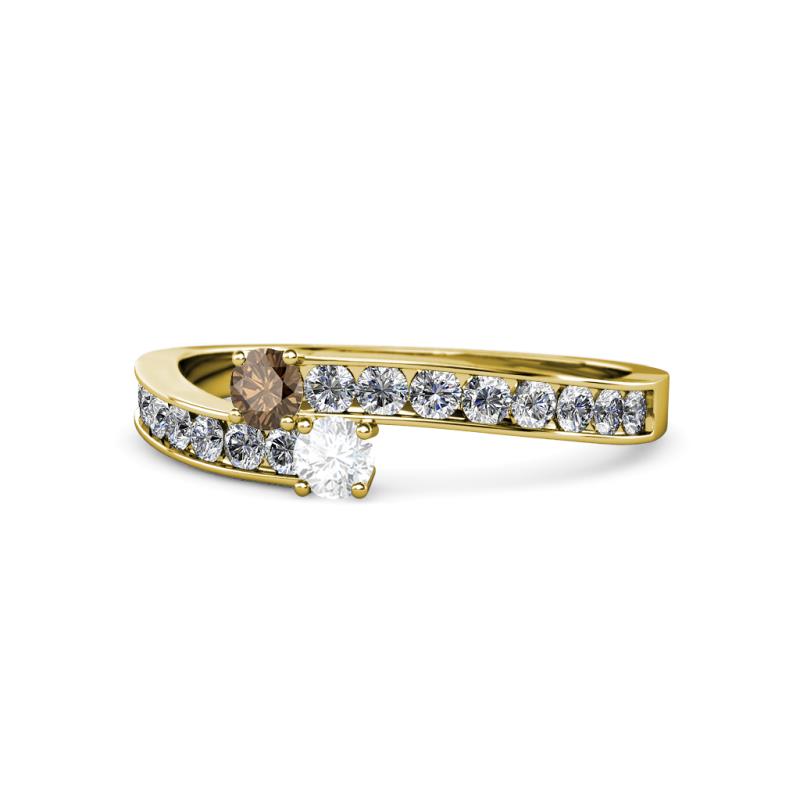 Orane Smoky Quartz and White Sapphire with Side Diamonds Bypass Ring 