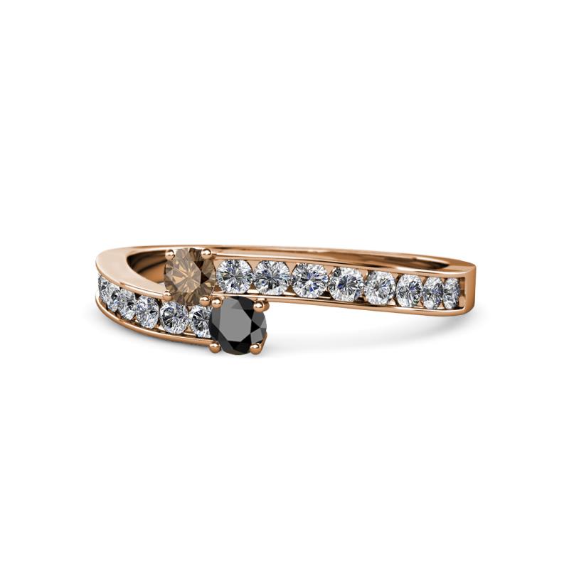 Orane Smoky Quartz and Black Diamond with Side Diamonds Bypass Ring 