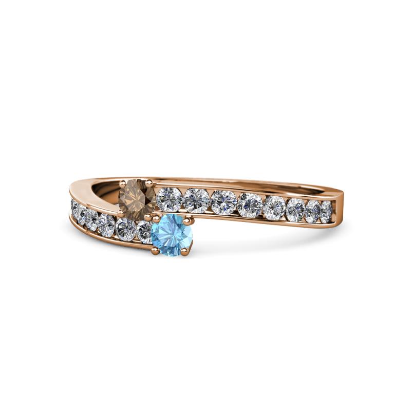 Orane Smoky Quartz and Blue Topaz with Side Diamonds Bypass Ring 