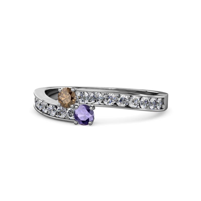 Orane Smoky Quartz and Iolite with Side Diamonds Bypass Ring 