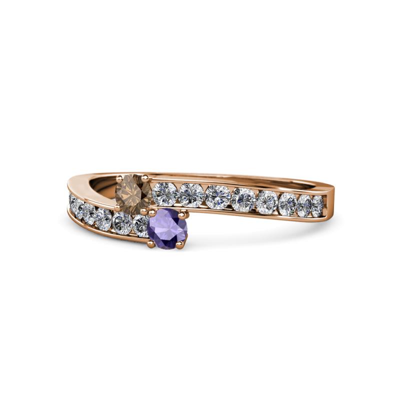 Orane Smoky Quartz and Iolite with Side Diamonds Bypass Ring 