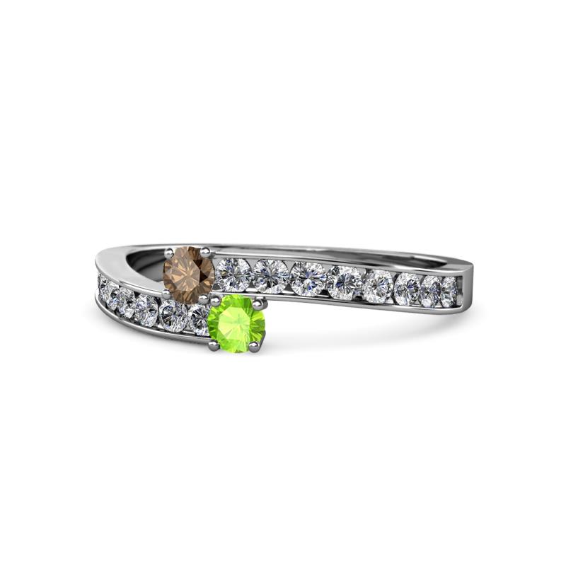 Orane Smoky Quartz and Peridot with Side Diamonds Bypass Ring 