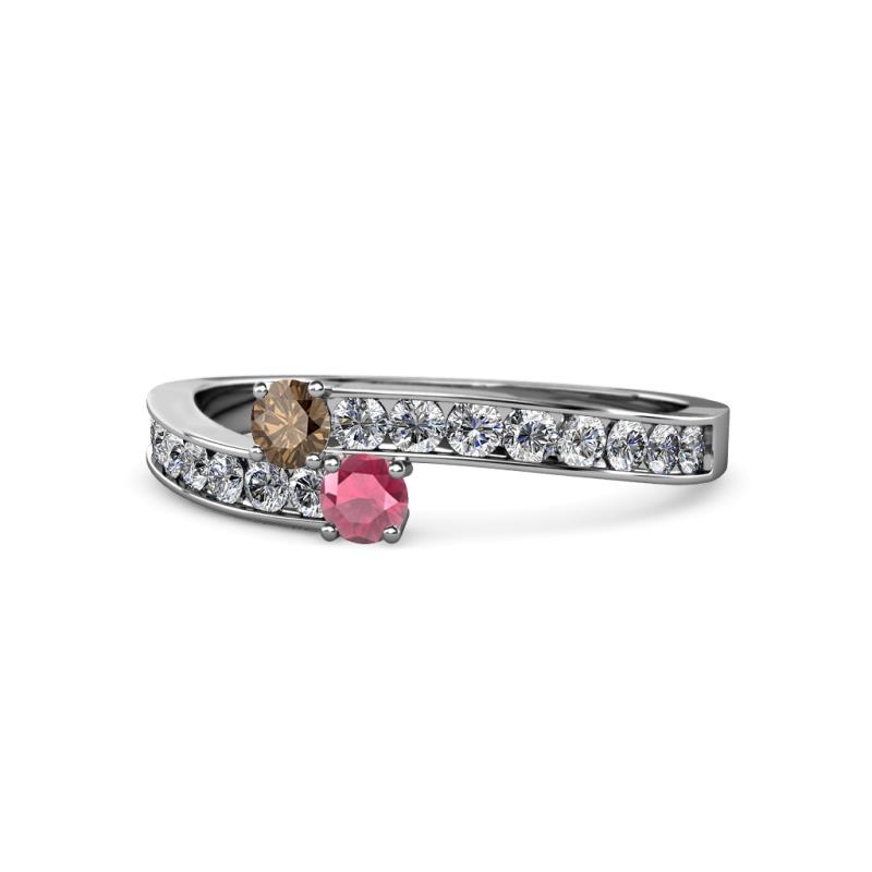 Orane Smoky Quartz and Rhodolite Garnet with Side Diamonds Bypass Ring 
