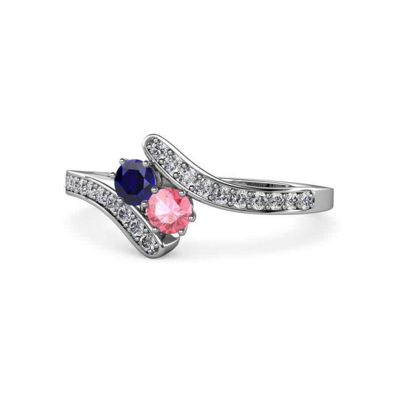 Eleni Blue Sapphire and Pink Tourmaline with Side Diamonds Bypass Ring 