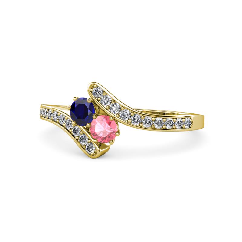 Eleni Blue Sapphire and Pink Tourmaline with Side Diamonds Bypass Ring 
