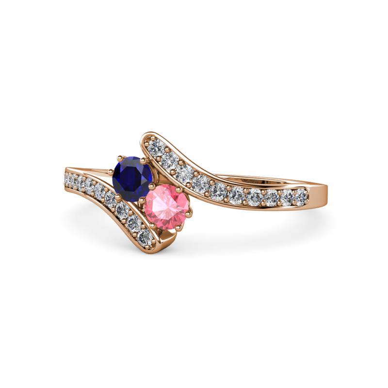 Eleni Blue Sapphire and Pink Tourmaline with Side Diamonds Bypass Ring 