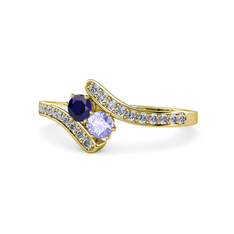 Eleni Blue Sapphire and Tanzanite with Side Diamonds Bypass Ring 
