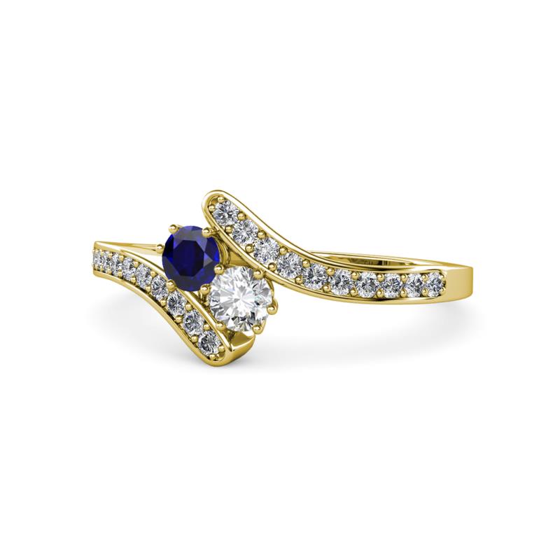 Eleni Blue Sapphire and Diamond with Side Diamonds Bypass Ring 