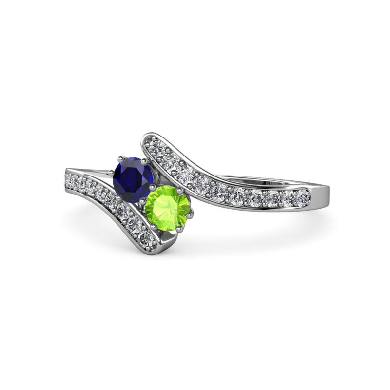 Eleni Blue Sapphire and Peridot with Side Diamonds Bypass Ring 
