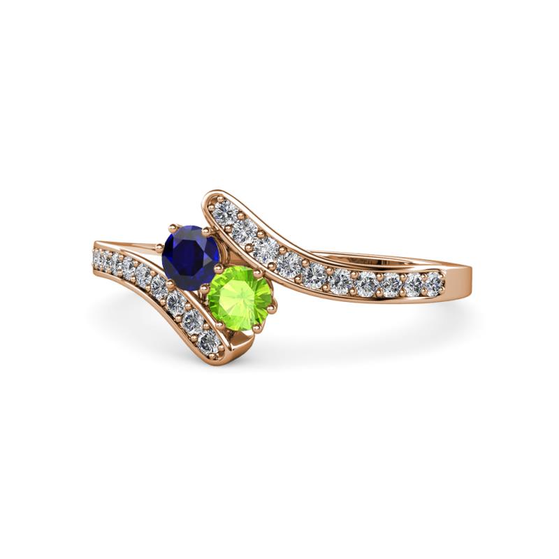 Eleni Blue Sapphire and Peridot with Side Diamonds Bypass Ring 