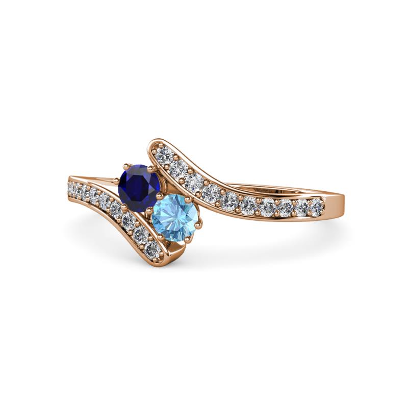 Eleni Blue Sapphire and Blue Topaz with Side Diamonds Bypass Ring 