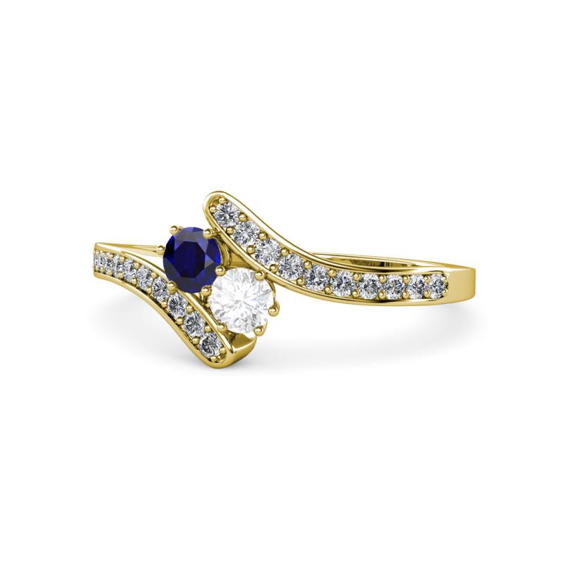 Eleni Blue and White Sapphire with Side Diamonds Bypass Ring 