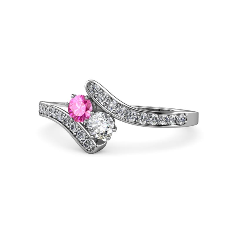 Eleni Pink Sapphire and Diamond with Side Diamonds Bypass Ring 