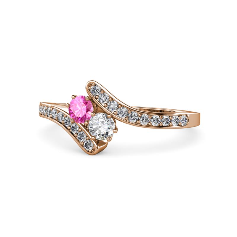 Eleni Pink Sapphire and Diamond with Side Diamonds Bypass Ring 