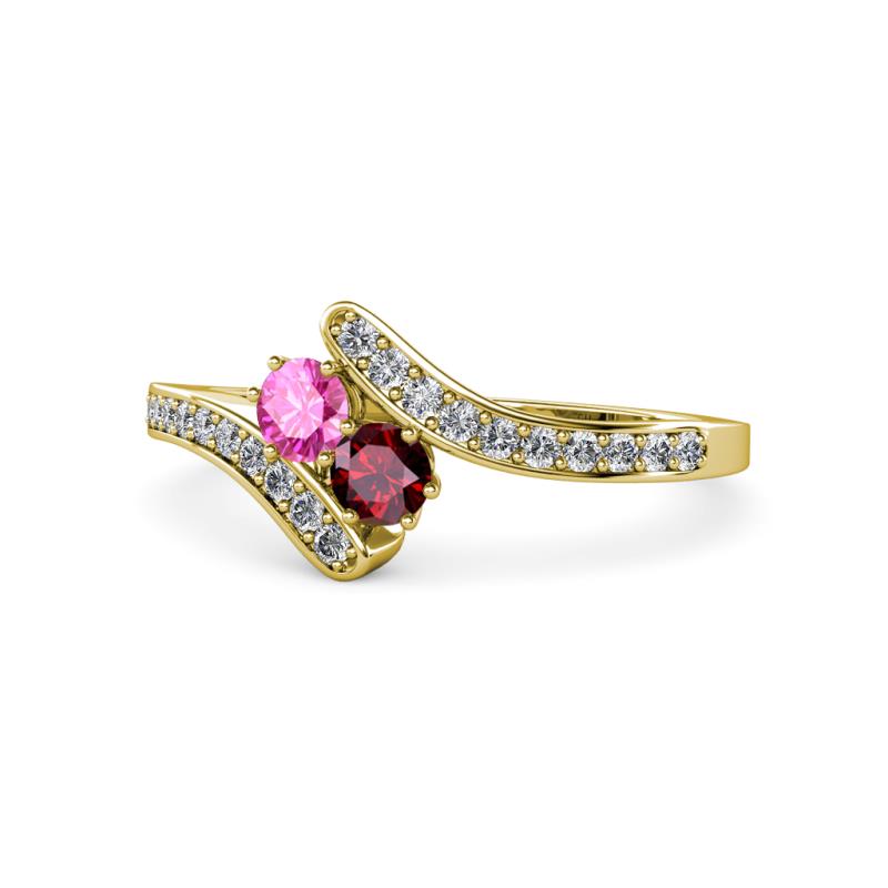 Eleni Pink Sapphire and Ruby with Side Diamonds Bypass Ring 