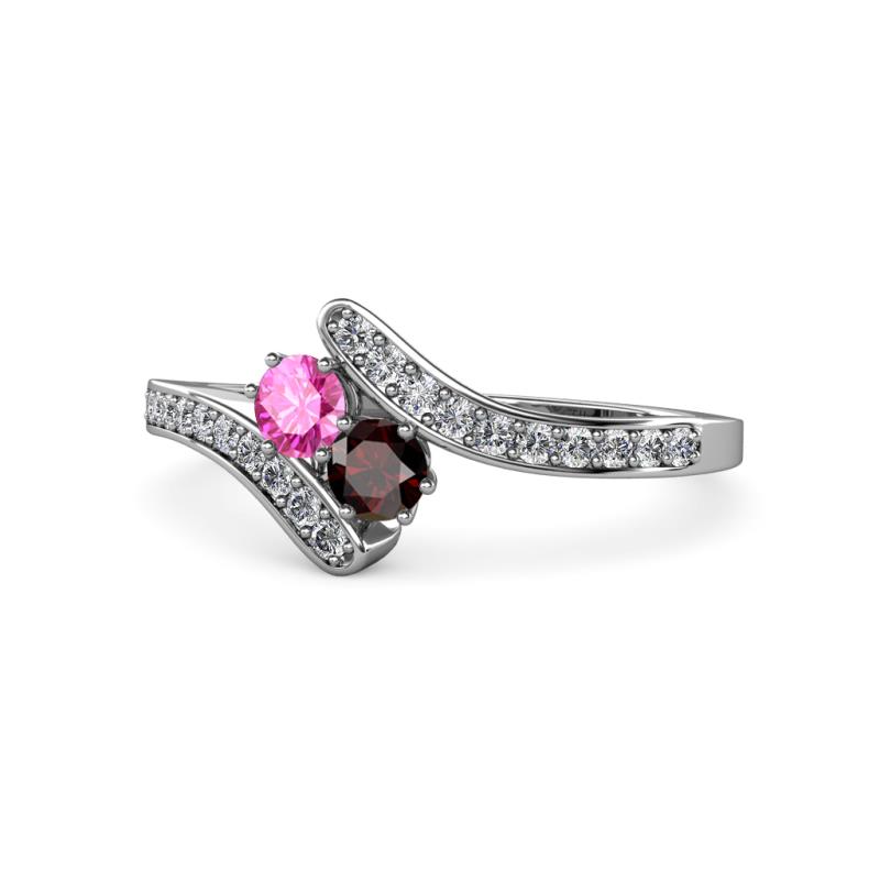 Eleni Pink Sapphire and Red Garnet with Side Diamonds Bypass Ring 