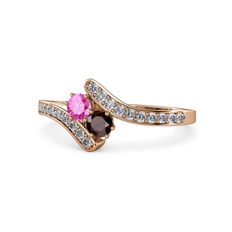 Eleni Pink Sapphire and Red Garnet with Side Diamonds Bypass Ring 