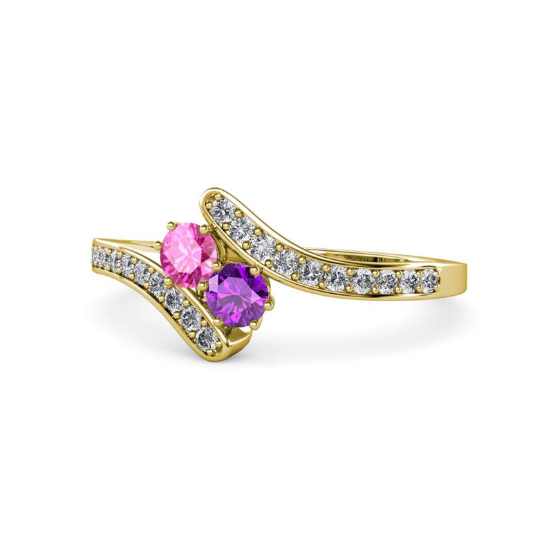 Eleni Pink Sapphire and Amethyst with Side Diamonds Bypass Ring 
