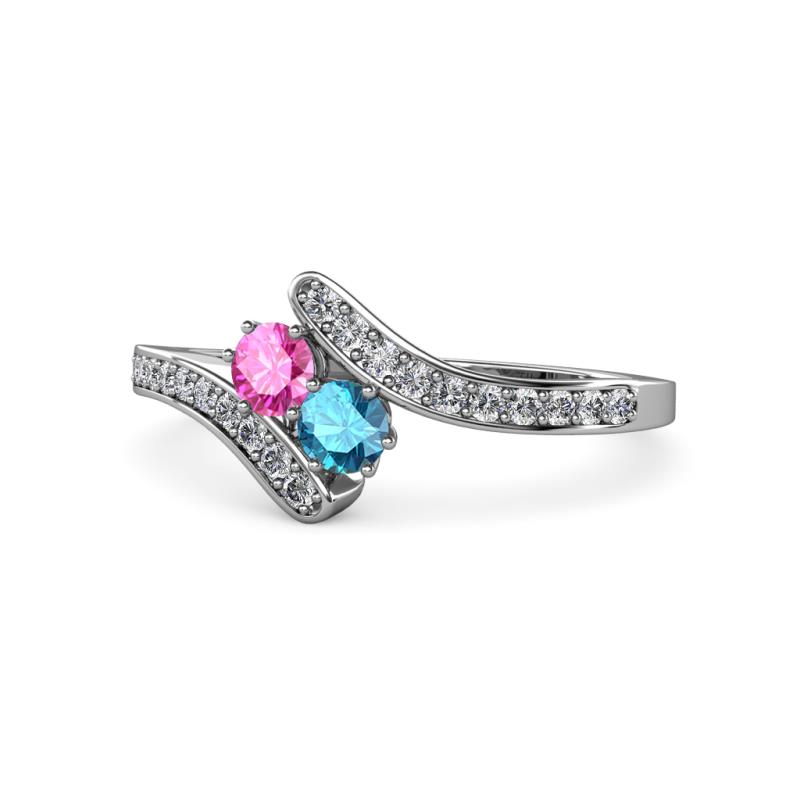 Eleni Pink Sapphire and London Blue Topaz with Side Diamonds Bypass Ring 